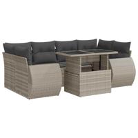 7-delige Loungeset met kussens poly rattan lichtgrijs - thumbnail