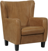 Bruine leren landelijke oorfauteuil Hug - poot hout zwart - Kenia Leer Brown (bruin leer) - thumbnail