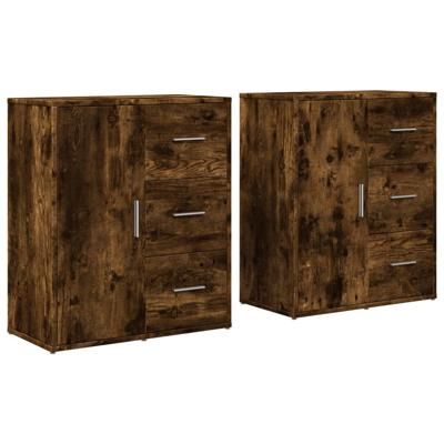 Dressoirs 2 st 60x31x70 cm bewerkt hout gerookt eikenkleurig