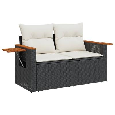 4-delige Loungeset met kussens poly rattan zwart - thumbnail