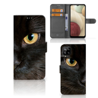 Samsung Galaxy A12 Telefoonhoesje met Pasjes Zwarte Kat - thumbnail
