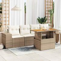 5-delige Loungeset met kussens poly rattan beige - thumbnail