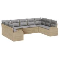 Tuinbankenset met kussen 9 pcs Beige en Licht Grijs poly rattan - thumbnail
