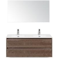 Dante Badmeubelset 120 cm - 4 Laden Tabacco - Keramische Wastafel Wit Cover met Spiegel - thumbnail