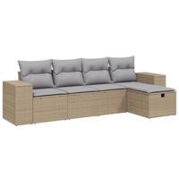 5-delige Loungeset met kussens poly rattan gemengd beige - thumbnail
