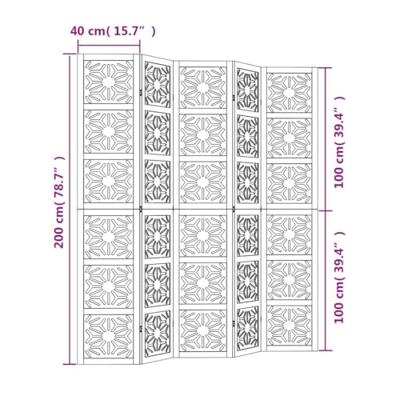 Kamerscherm met 5 panelen massief paulowniahout bruin en zwart
