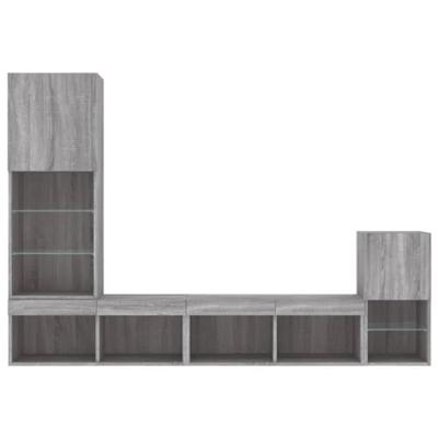 4-delige Tv-wandmeubelset met LED bewerkt hout grijs sonoma