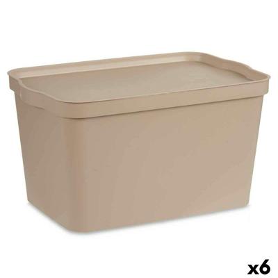 Opbergbak met Deksel Kipit Beige Plastic 24 L (6 Stuks)