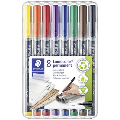Staedtler Lumocoler 313, OHP-marker, permanent, 0,4 mm, etui van 8 stuks in geassorteerde kleuren