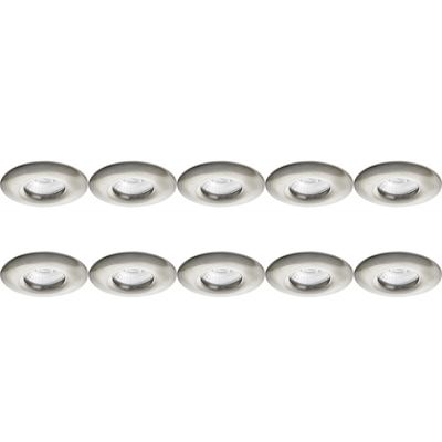 Spot Armatuur 10 Pack - Pragmi Luno Pro - GU10 Inbouwspot - Waterdicht IP65 - Rond - Nikkel - Aluminium - Ø82mm