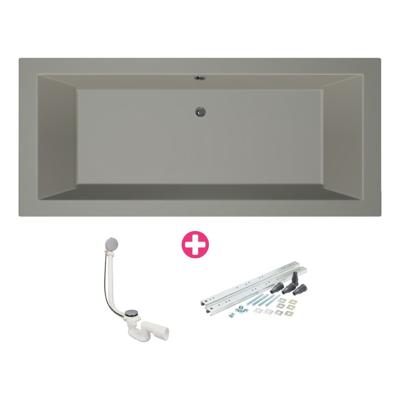 Ligbad Xenz Society | Inbouw | 200x90 cm | Incl.Badafvoer | Met overloop | Acryl | Cement mat