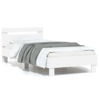 Bedframe met hoofdbord en LED-verlichting wit 75x190 cm - thumbnail