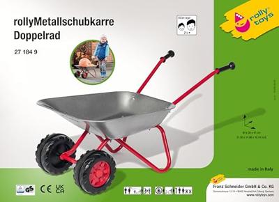 Rolly Toys Kruiwagen metaal dubbelwiel grijs/rood - thumbnail
