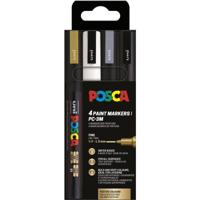 Uni POSCA paintmarker PC-3M, 1,5 mm, etui van 4 stuks in goud, wit, zilver en zwart - thumbnail
