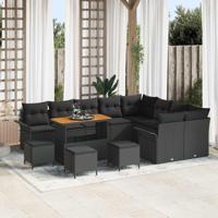 Tuinbankenset met kussen 13 pcs Zwart poly rattan - thumbnail