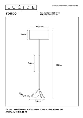 Lucide TONDO - Vloerlamp - Ø 38 cm - 1xE27 - Zwart