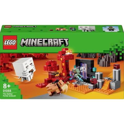 LEGO 21255 Minecraft Nether Portal Hinderlaag, speelgoed met gevechtsscènes en minifiguren, Hoglin-figuur