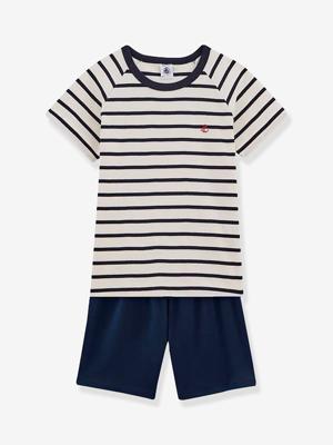 Katoenen gestreepte pyjama voor kleine jongens - PETIT BATEAU marineblauw gestreept