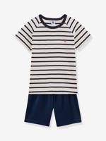 Katoenen gestreepte pyjama voor kleine jongens - PETIT BATEAU marineblauw gestreept - thumbnail