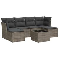 7-delige Loungeset met kussens poly rattan grijs - thumbnail