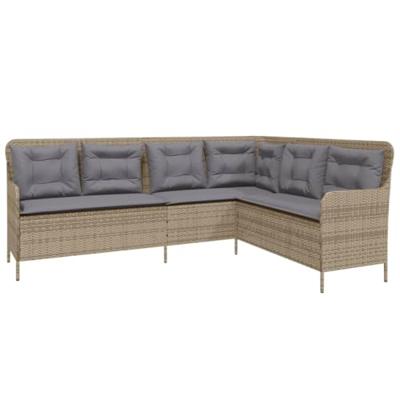 Tuinbank met kussens L-vormig poly rattan beige Tuinbank met kussens L-vormig poly rattan beige