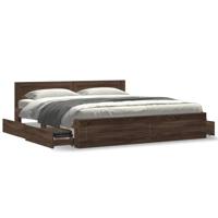 Bedframe met hoofdeinde bewerkt hout bruineikenkleur 200x200 cm - thumbnail