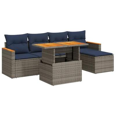 6-delige Loungeset met kussens poly rattan grijs 6-delige Loungeset met kussens poly rattan grijs