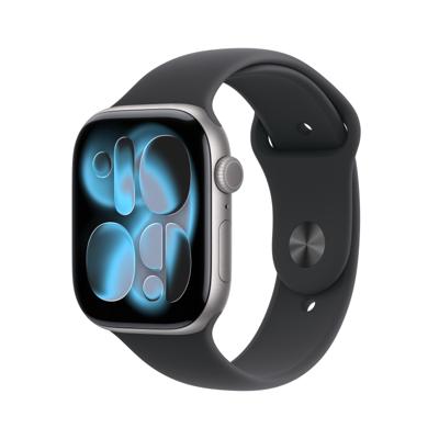 Apple Watch Series 11 GPS - 46 mm - Spacegrijze aluminium kast - Zwarte sportband - S/M - thumbnail