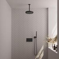 BRAUER Stripe Thermostatische Inbouw Regendouche - drukknoppen - SET 27 - 25cm douchekop - plafondarm - staaf handdouche - doucheslang - wandaansluitbocht - mat zwart 5-S-417 - thumbnail