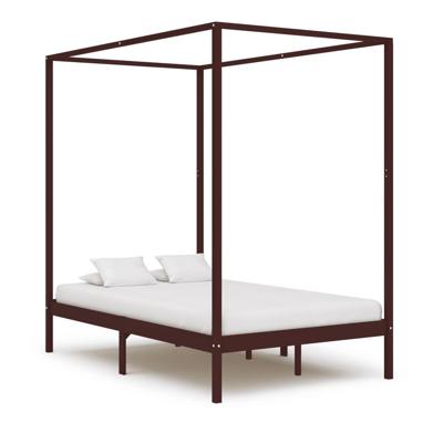 Hemelbedframe massief grenenhout donkerbruin 120x200 cm