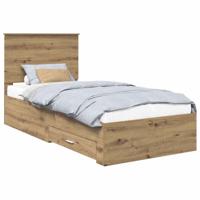 Bedframe met hoofdeinde Artisan Eiken 90 x 190 cm Bewerkt hout - thumbnail