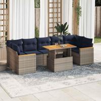 8-delige Loungeset met kussens poly rattan grijs - thumbnail