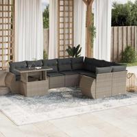 10-delige Loungeset met kussens poly rattan lichtgrijs - thumbnail