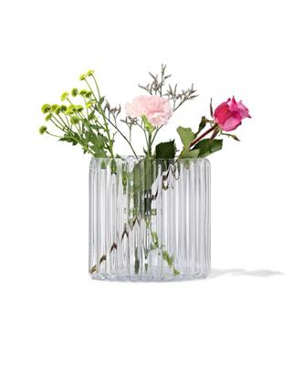 HEMA Vaas Ø10x20cm Glas Ribbel Transparant (transparant)