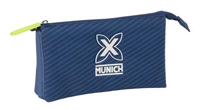 Pennenetui met 3 vakken Munich Blue indigo Blauw 22 x 12 x 3 cm