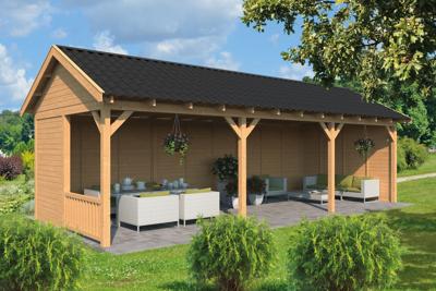 Tuindeco Hamar XL Overkapping type 6 990x445 cm Lariks/Douglashout blank- Zadeldak- Onbehandeld lariks Douglas hout- Tuindeco