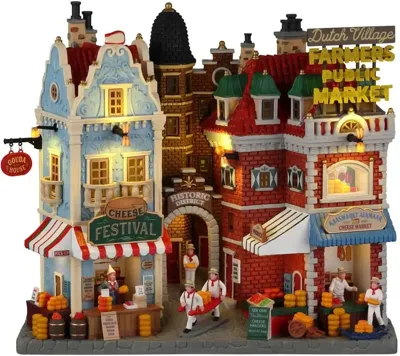 Lemax dutch cheese festival and farmers market verlichte facade Caddington Village 2022