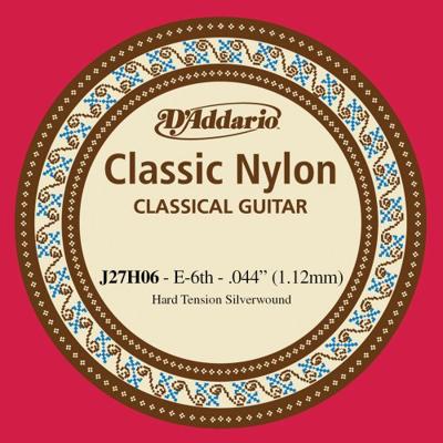D&apos;Addario J27H06 Student Nylon Classical Guitar Single String enkele snaar voor klassieke gitaar, Hard Tension, 6th String
