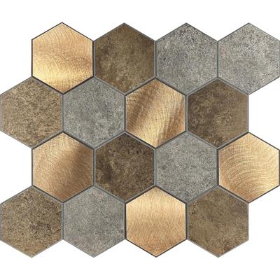 Zelfklevende Mozaïektegel Hexagon XL - Taupe. Grijs & Koper - 292x254x4mm