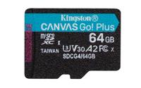 Kingston Technology 64GB microSDXC Canvas Go! Plus Gen4 200MB/s A2 U3 V30 kaart + adapter - thumbnail