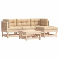 5-delige Loungeset met kussens massief hout - thumbnail