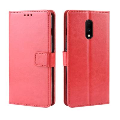 Retro Crazy Horse textuur horizontale Flip lederen case voor OnePlus 7 met houder & kaartsleuven & fotolijstjes (rood)
