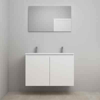 On-Line Badkamermeubelset - 100 cm - Bouwpakket - Greeploos 2 Deuren - Acryl Wastafel - 2 Kraangaten - Spiegel - Hoogglans Wit