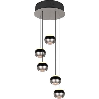 LED Hanglamp - Trio Select Orbit - 5 Lichtpunten van 8 Watt - Rond - Dimbaar - Aanpasbare Lichtkleur - Hoogte Aanpasbaar zonder Contragewicht - Mat Nikkel - Metaal