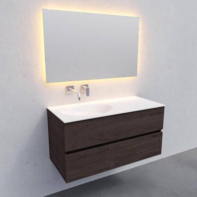 Badkamermeubel Solid Surface BWS Stockholm 100x46 cm Links Wood Dark Brown (0 kraangaten)