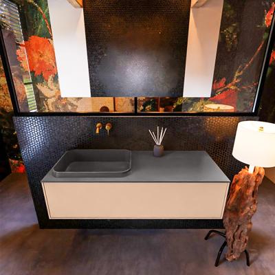 Badkamermeubelset Mondiaz Erin 120 cm met 1 Lade met RIDGE Wastafel Links Dark grey Zonder Kraangaten Greeploos Mat Rosee