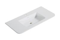 Wastafel Wiesbaden Laro 100x48x1,5 cm Met 1 Kraangat Ronde Hoeken Solid Surface Mat Wit - thumbnail