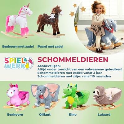 Hobbelpaard, schommelpaard met stijgbeugels, zadel en geluidsfunctie