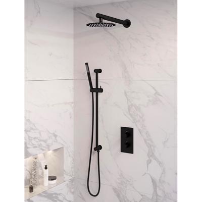 Inbouw Regendouche Set Brauer Black Edition Wanduitloop Ronde Hoofddouche 20 cm Met Glijstang Mat Zwart Brauer