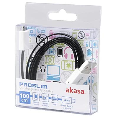 Akasa AK-CBUB16-15BK USB-kabel USB 2.0 USB-A stekker, USB-micro-B stekker 0.15 m Zwart Zeer flexibel, Vergulde steekcontacten, UL gecertificeerd